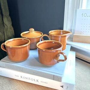 Vintage MCM McCoy Mugs, creamer pitcher, sugar bowl pottery.